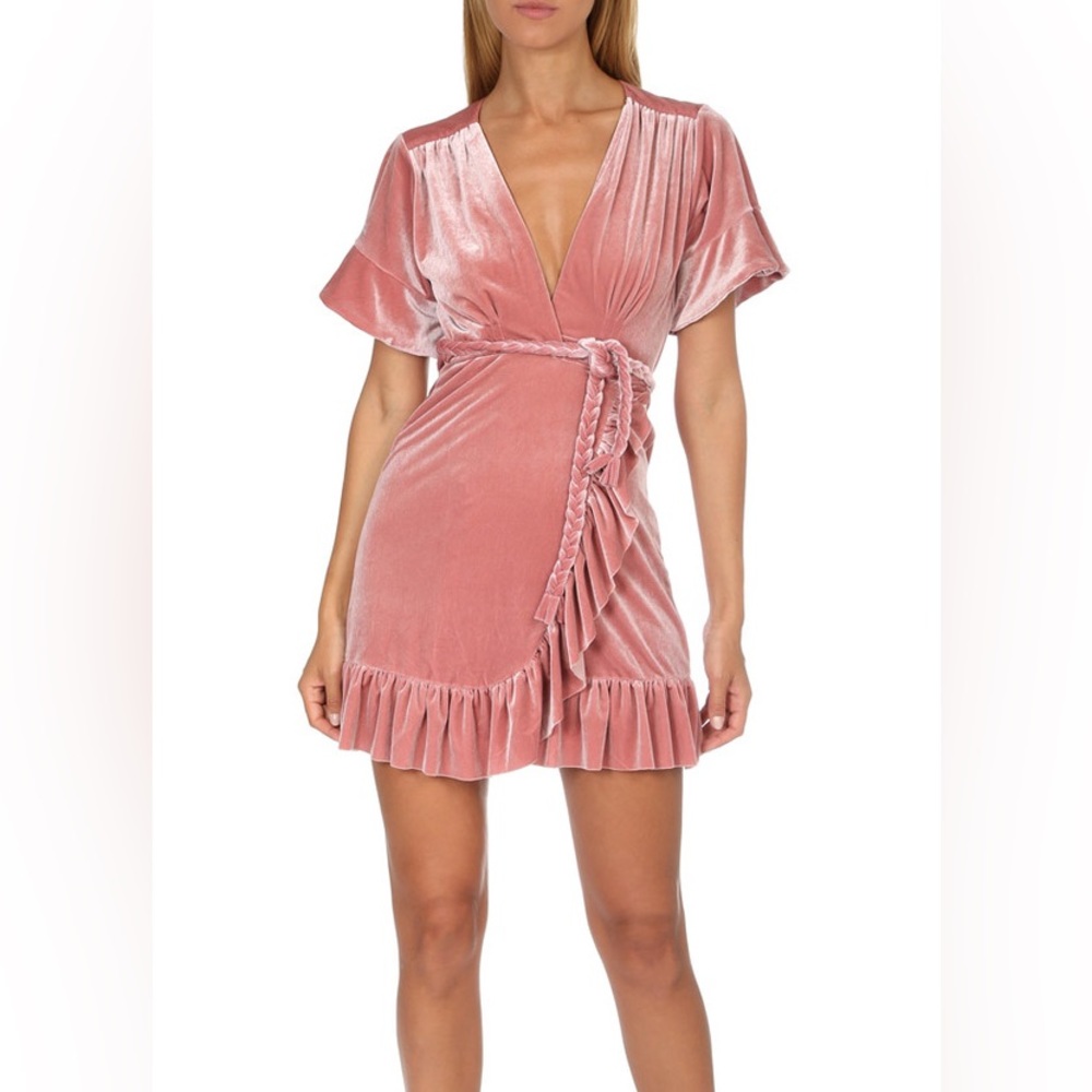 MISA Los Angeles Desma Pink Velvet Wrap Dress. Flawless Condition.